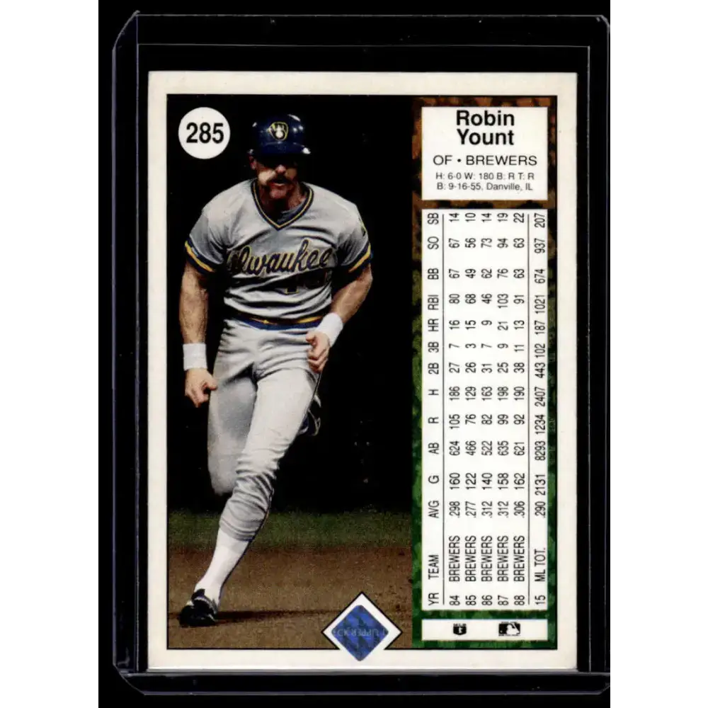 1989 Upper Deck #285 Robin Yount Milwaukee Brewers NM-MT Baseball Card - Baseball Card Single
