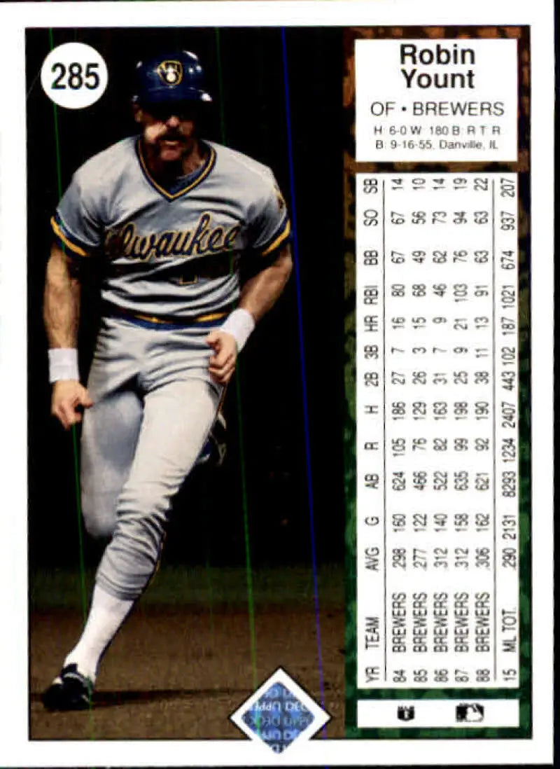 1989 Upper Deck #285 Robin Yount NM-MT Milwaukee Brewers Baseball Card - Baseball Card Single
