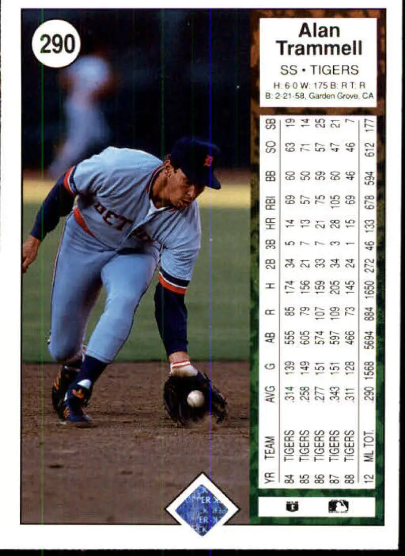 1989 Upper Deck #290 Alan Trammell NM-MT Detroit Tigers Baseball Card - Baseball Card Single