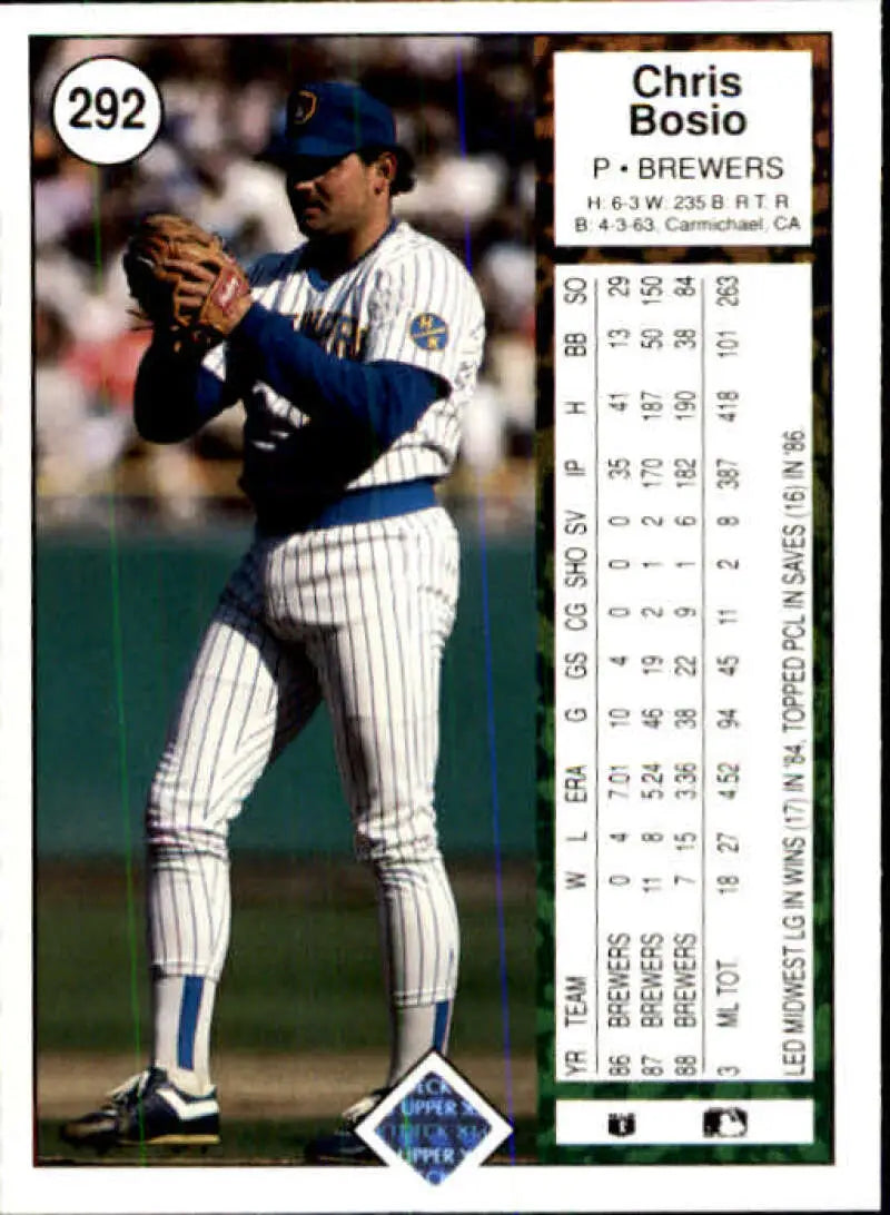 1989 Upper Deck #292 Chris Bosio NM-MT Milwaukee Brewers Baseball Card - Baseball Card Single