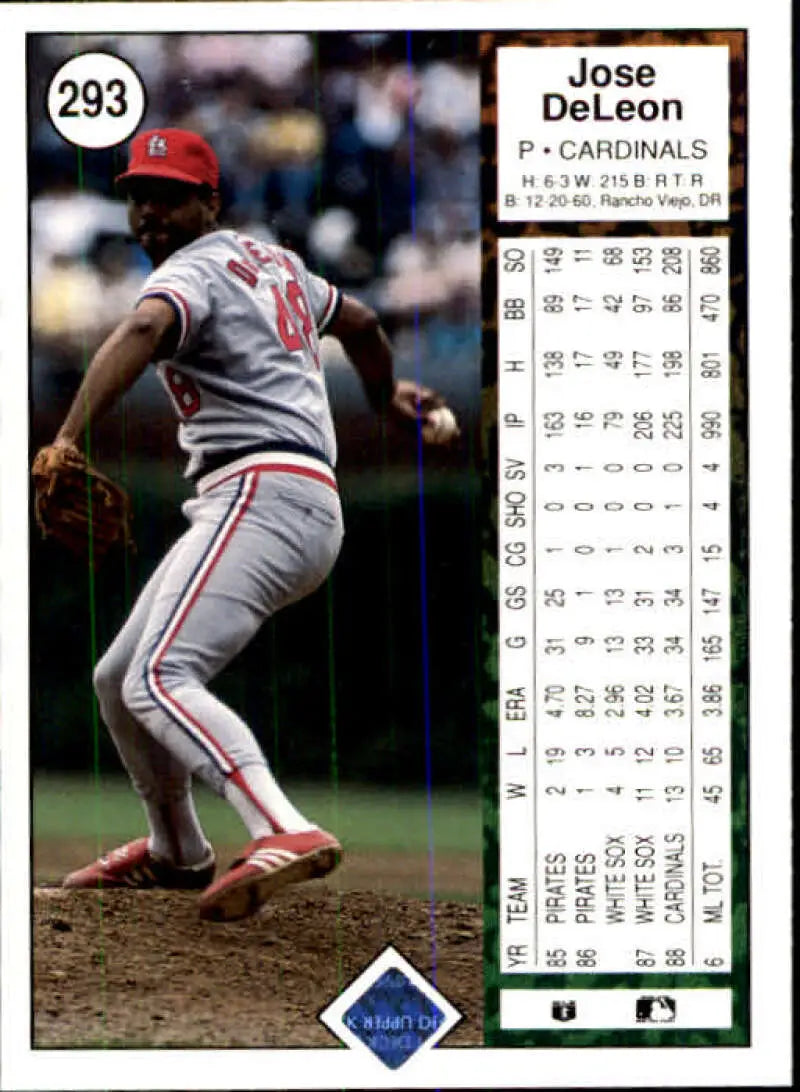 1989 Upper Deck #293 Jose DeLeon NM-MT St. Louis Cardinals Baseball Card - Baseball Card Single