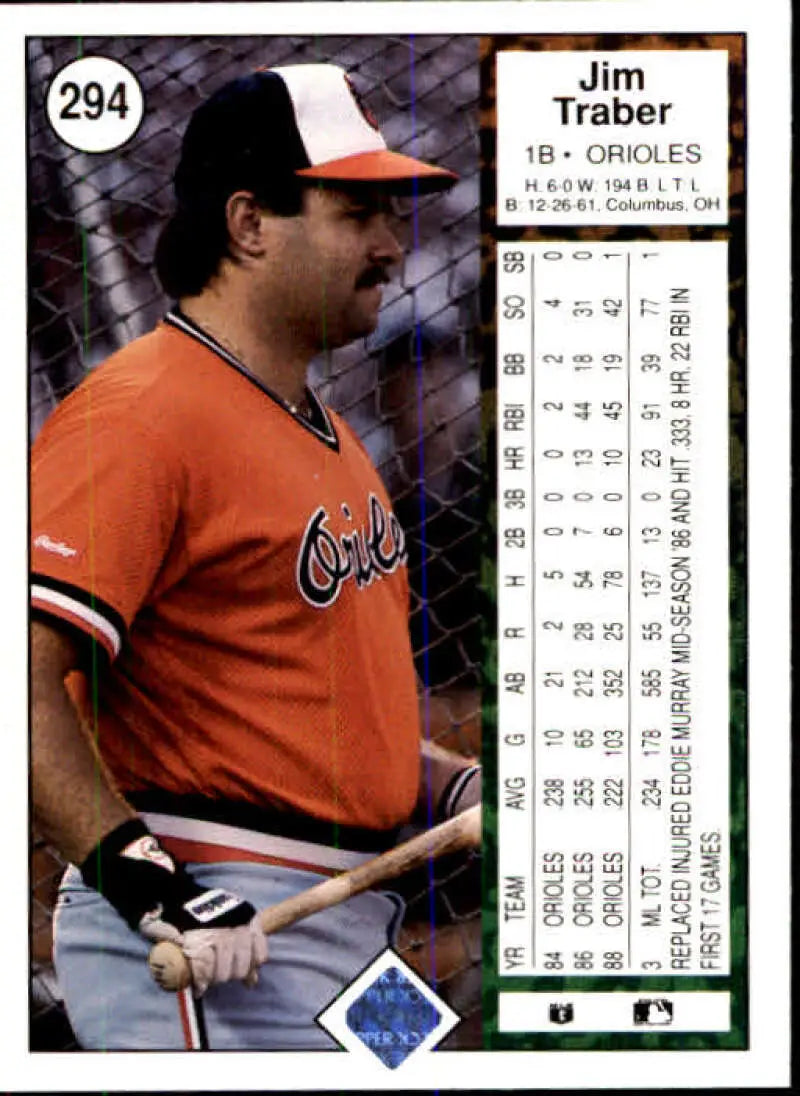 1989 Upper Deck #294 Jim Traber NM-MT Baltimore Orioles Baseball Card - Baseball Card Single