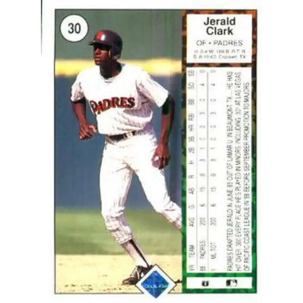 1989 Upper Deck #30 Jerald Clark NM-MT RC Rookie San Diego Padres Baseball Card - Baseball Card Single