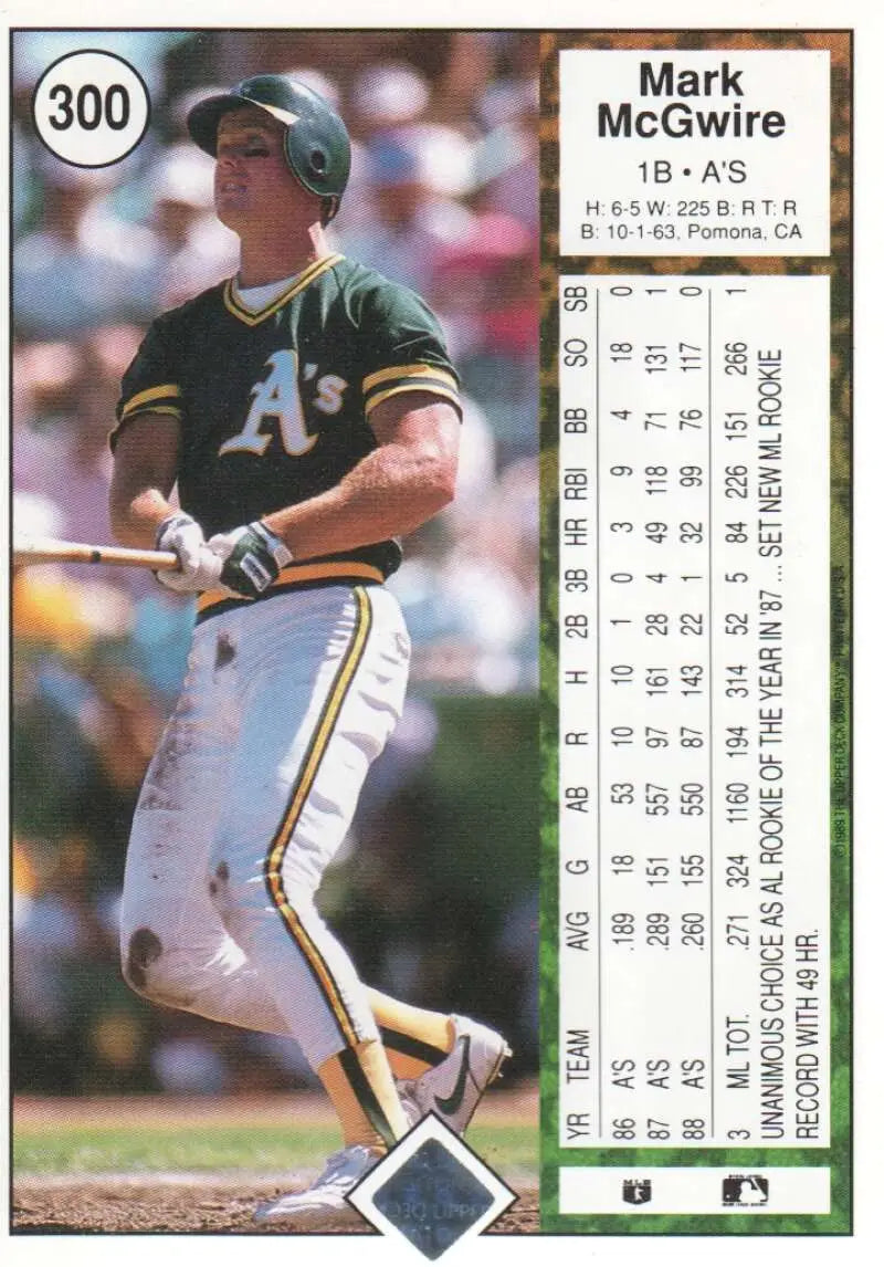 1989 Upper Deck #300 Mark McGwire NM-MT Oakland Athletics Baseball Card - Baseball Card Single
