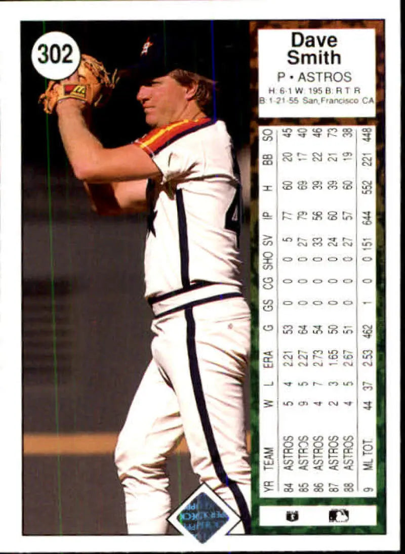 1989 Upper Deck #302 Dave Smith NM-MT Houston Astros Baseball Card - Baseball Card Single