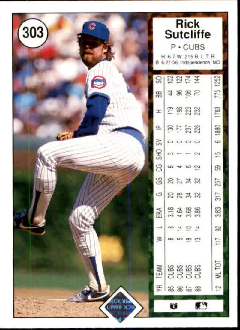 1989 Upper Deck #303 Rick Sutcliffe NM-MT Chicago Cubs Baseball Card - Baseball Card Single