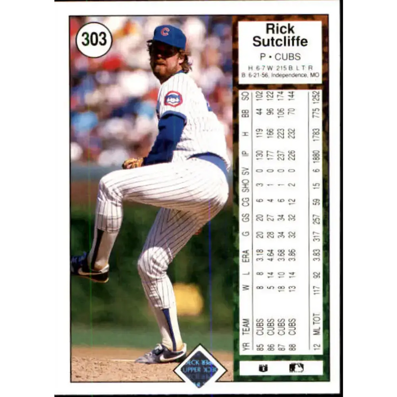 1989 Upper Deck #303 Rick Sutcliffe NM-MT Chicago Cubs Baseball Card - Baseball Card Single