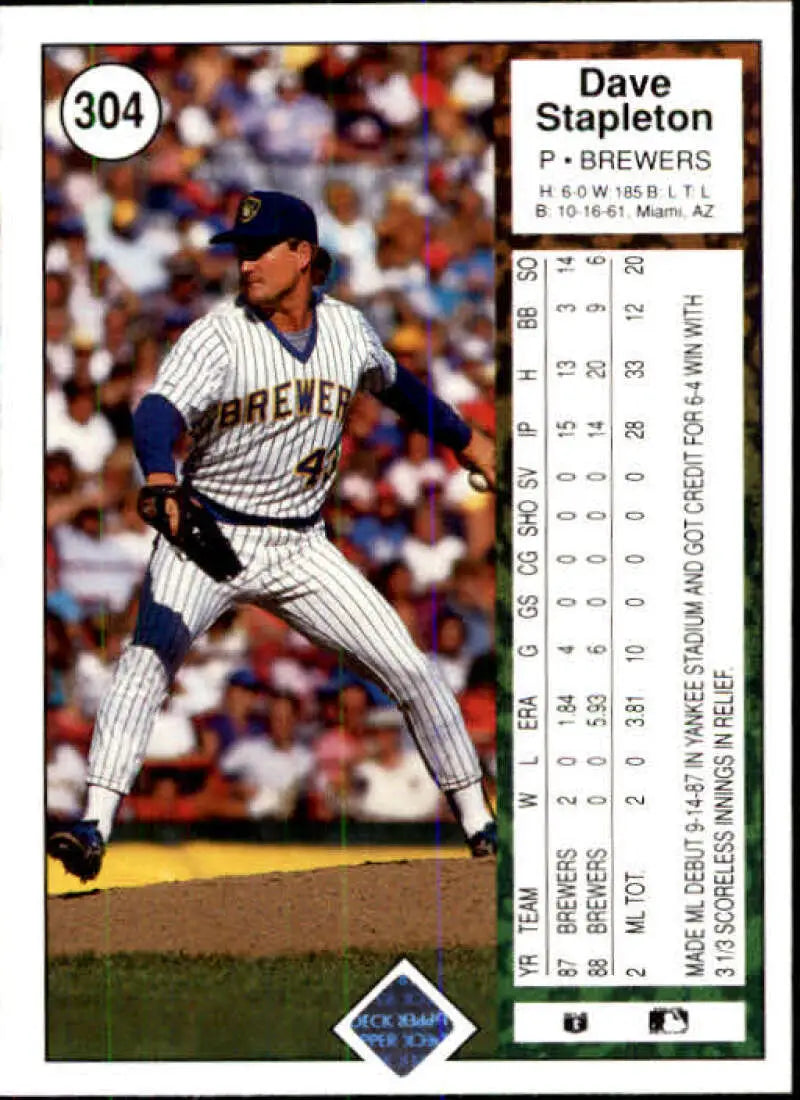 1989 Upper Deck #304 Dave Stapleton NM-MT Milwaukee Brewers Baseball Card - Baseball Card Single