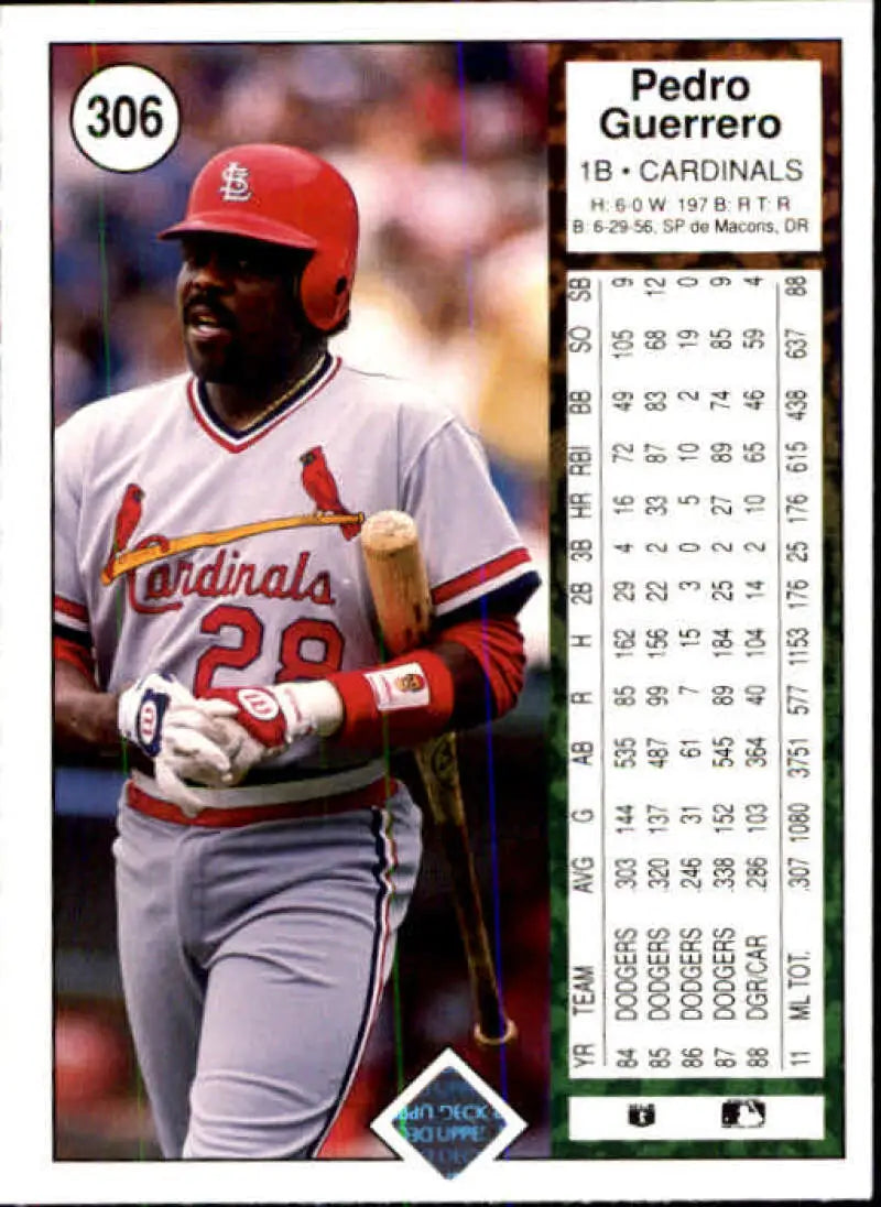 1989 Upper Deck #306 Pedro Guerrero NM-MT St. Louis Cardinals Baseball Card - Baseball Card Single