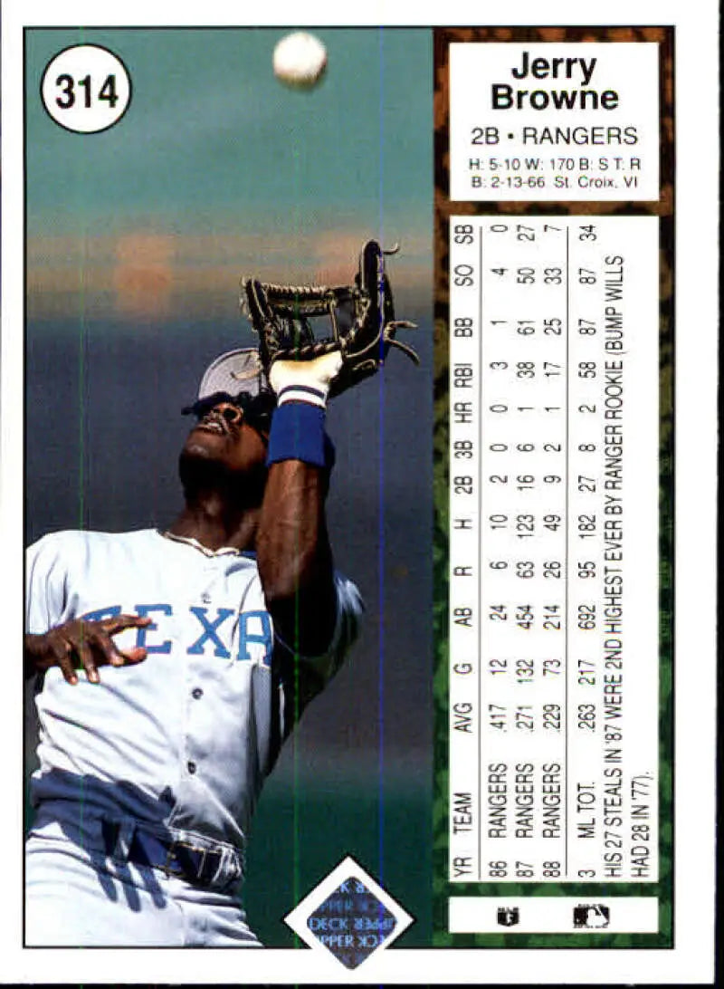1989 Upper Deck #314 Jerry Browne NM-MT Texas Rangers Baseball Card - Baseball Card Single