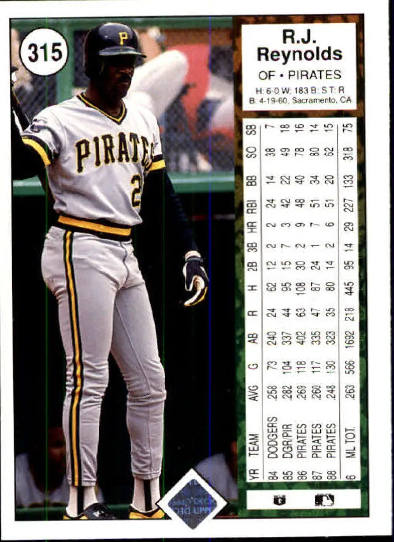 1989 Upper Deck #315 R.J. Reynolds NM-MT Pittsburgh Pirates Baseball Card - Baseball Card Single