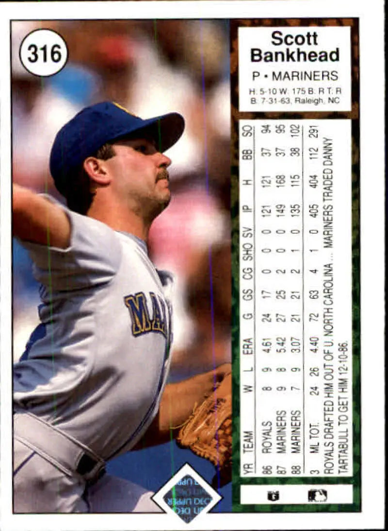 1989 Upper Deck #316 Scott Bankhead NM-MT Seattle Mariners Baseball Card - Baseball Card Single