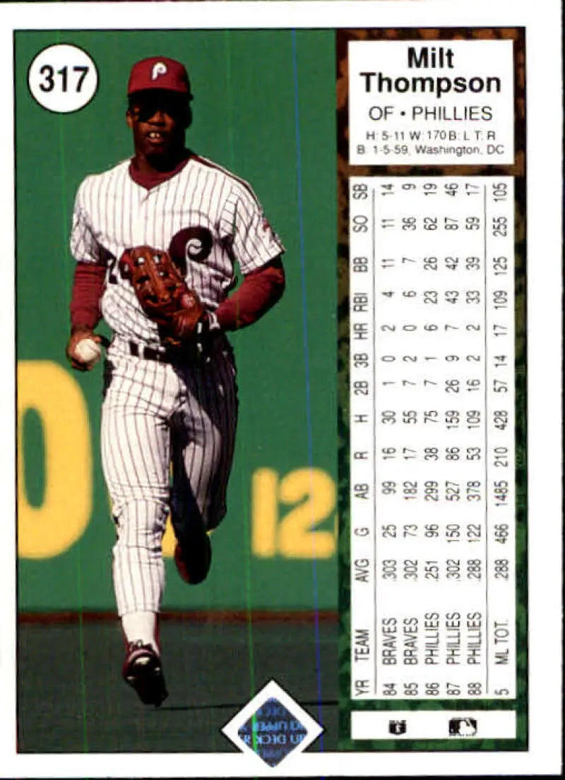 1989 Upper Deck #317 Milt Thompson NM-MT Philadelphia Phillies Baseball Card - Baseball Card Single