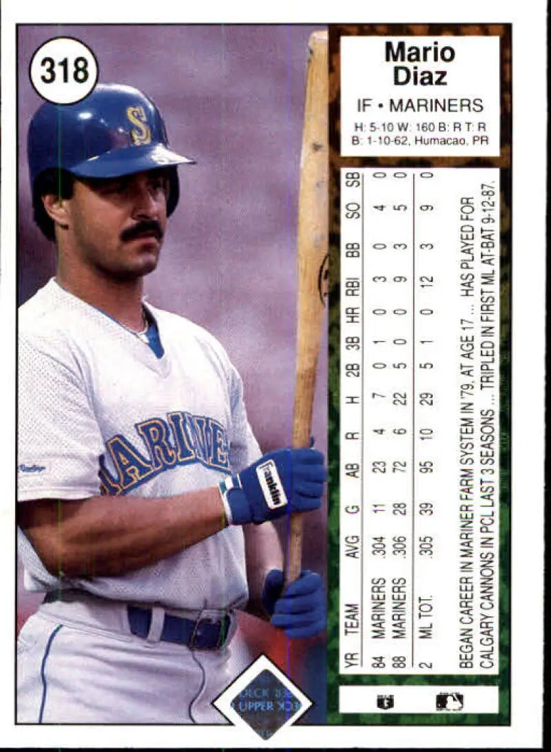 1989 Upper Deck #318 Mario Diaz NM-MT Seattle Mariners Baseball Card - Baseball Card Single