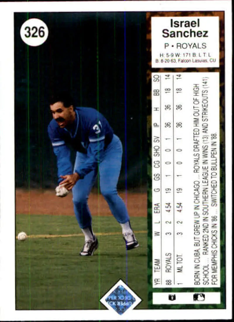 1989 Upper Deck #326 Israel Sanchez NM-MT Kansas City Royals Baseball Card - Baseball Card Single