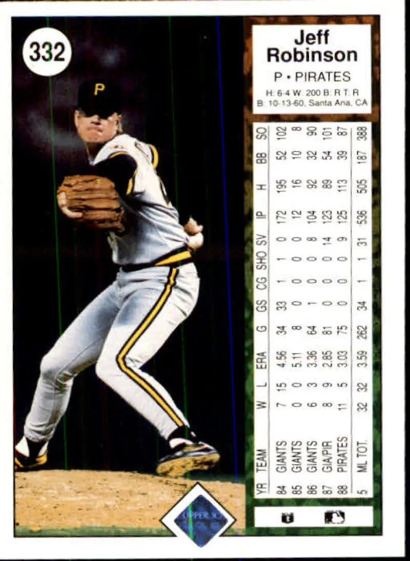 1989 Upper Deck #332 Jeff Robinson NM-MT Pittsburgh Pirates Baseball Card - Baseball Card Single