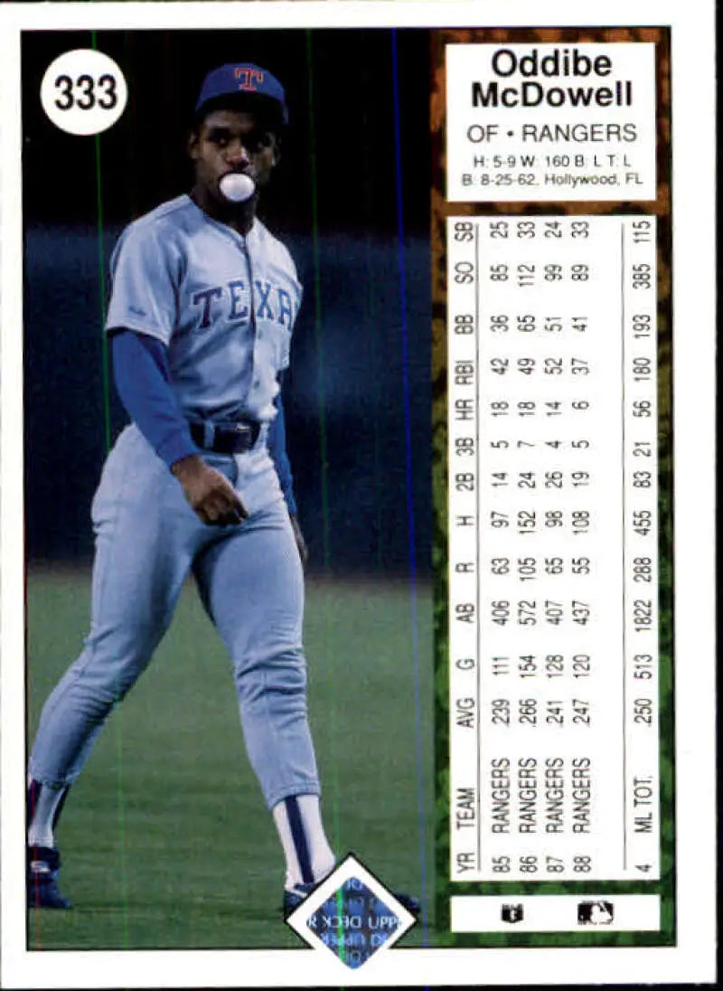 1989 Upper Deck #333 Oddibe McDowell NM-MT Texas Rangers Baseball Card - Baseball Card Single