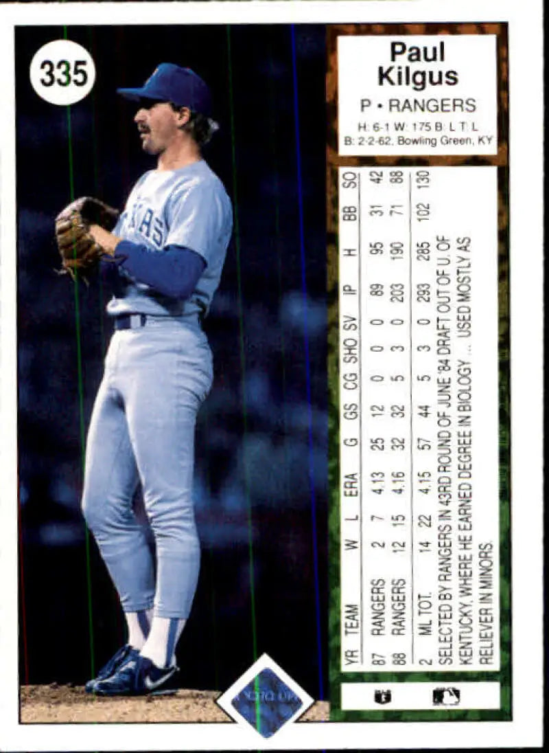 1989 Upper Deck #335 Paul Kilgus NM-MT Texas Rangers Baseball Card - Baseball Card Single