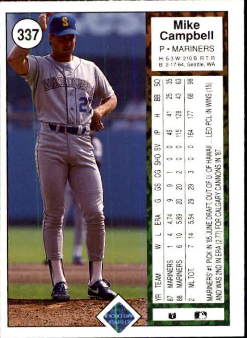 1989 Upper Deck #337 Mike Campbell NM-MT Seattle Mariners Baseball Card - Baseball Card Single
