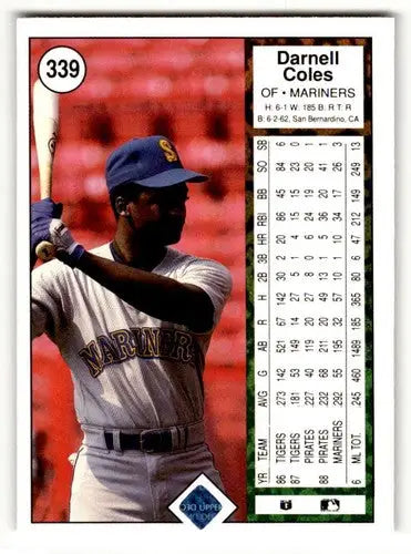 1989 Upper Deck Darnell Coles Seattle Mariners baseball card showcasing Coles Seattle Mariners player