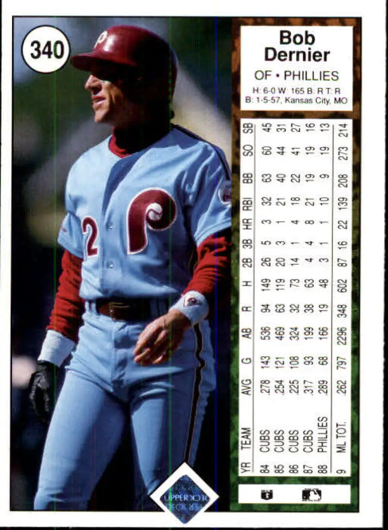 1989 Upper Deck #340 Bob Dernier NM-MT Philadelphia Phillies Baseball Card - Baseball Card Single
