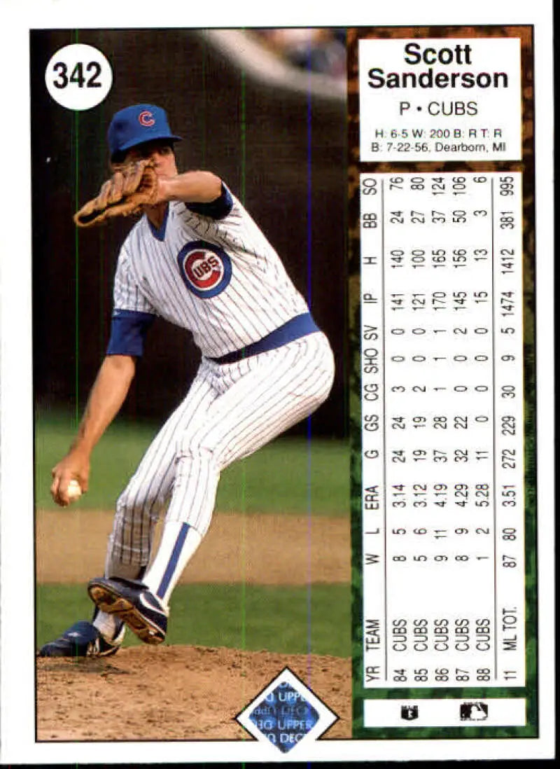 1989 Upper Deck #342 Scott Sanderson NM-MT Chicago Cubs Baseball Card - Baseball Card Single