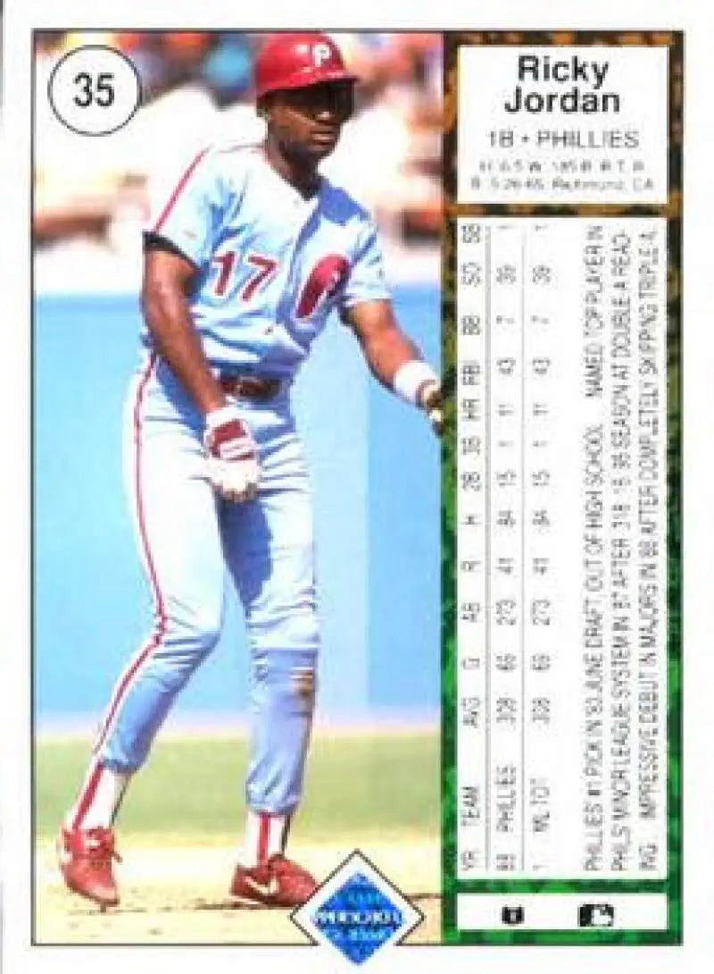 1989 Upper Deck #35 Ricky Jordan NM-MT RC Rookie Philadelphia Phillies Baseball Card - Baseball Card Single