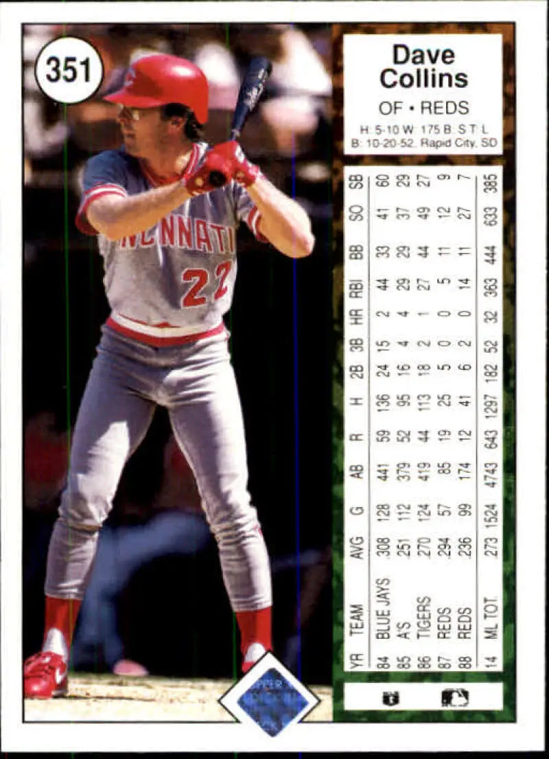 1989 Upper Deck #351 Dave Collins NM-MT Cincinnati Reds Baseball Card - Baseball Card Single