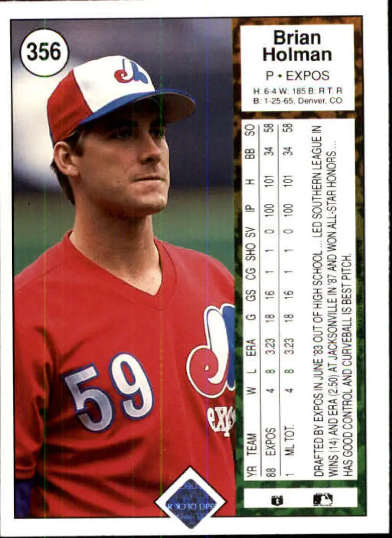1989 Upper Deck #356 Brian Holman NM-MT RC Rookie Montreal Expos Baseball Card - Baseball Card Single