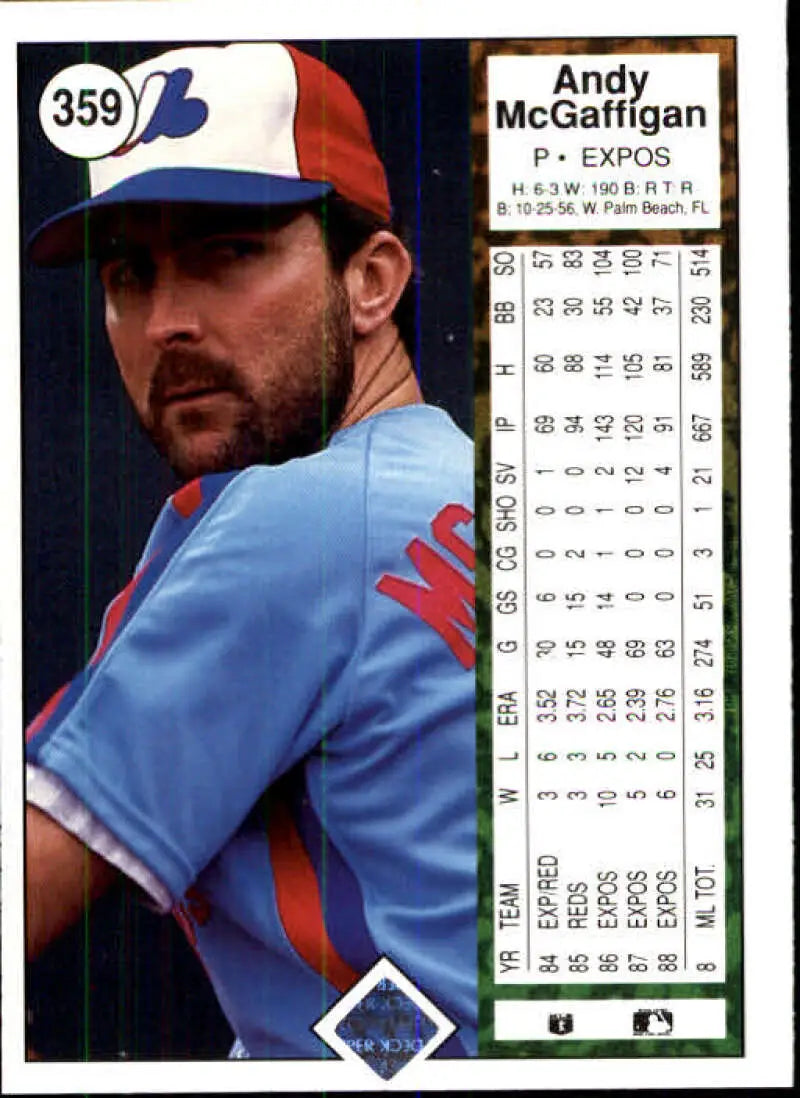 1989 Upper Deck #359 Andy McGaffigan NM-MT Montreal Expos Baseball Card - Baseball Card Single