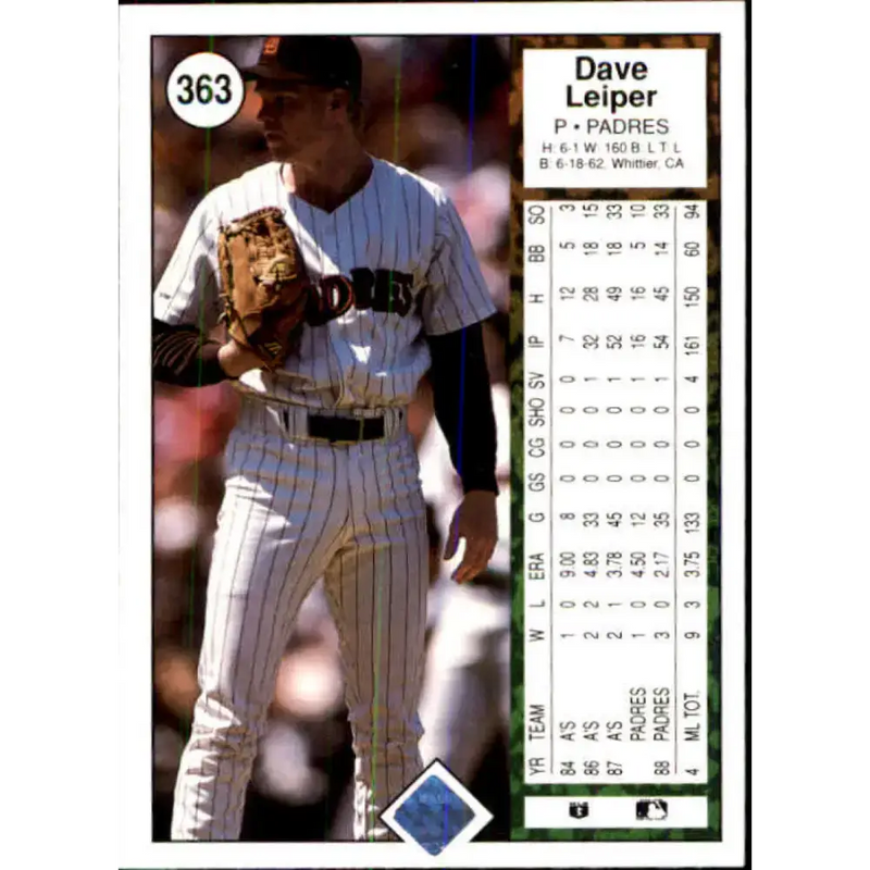 1989 Upper Deck #363 Dave Leiper NM-MT San Diego Padres Baseball Card - Baseball Card Single