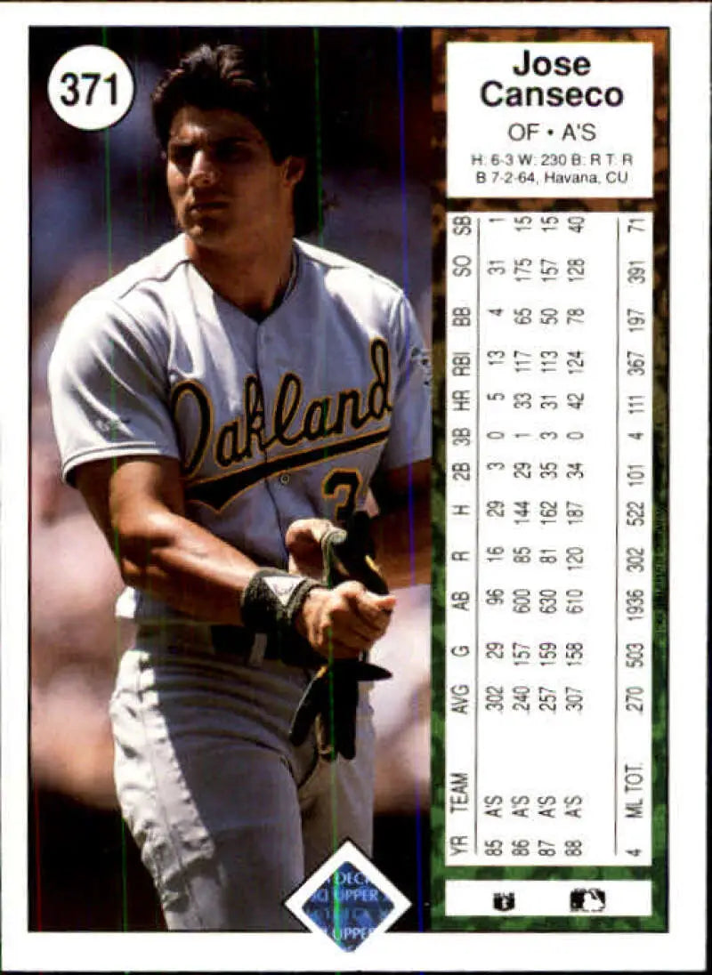1989 Upper Deck #371 Jose Canseco NM-MT Oakland Athletics Baseball Card - Baseball Card Single