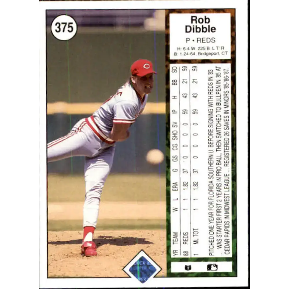 1989 Upper Deck #375 Rob Dibble NM-MT RC Rookie Cincinnati Reds Baseball Card - Baseball Card Single