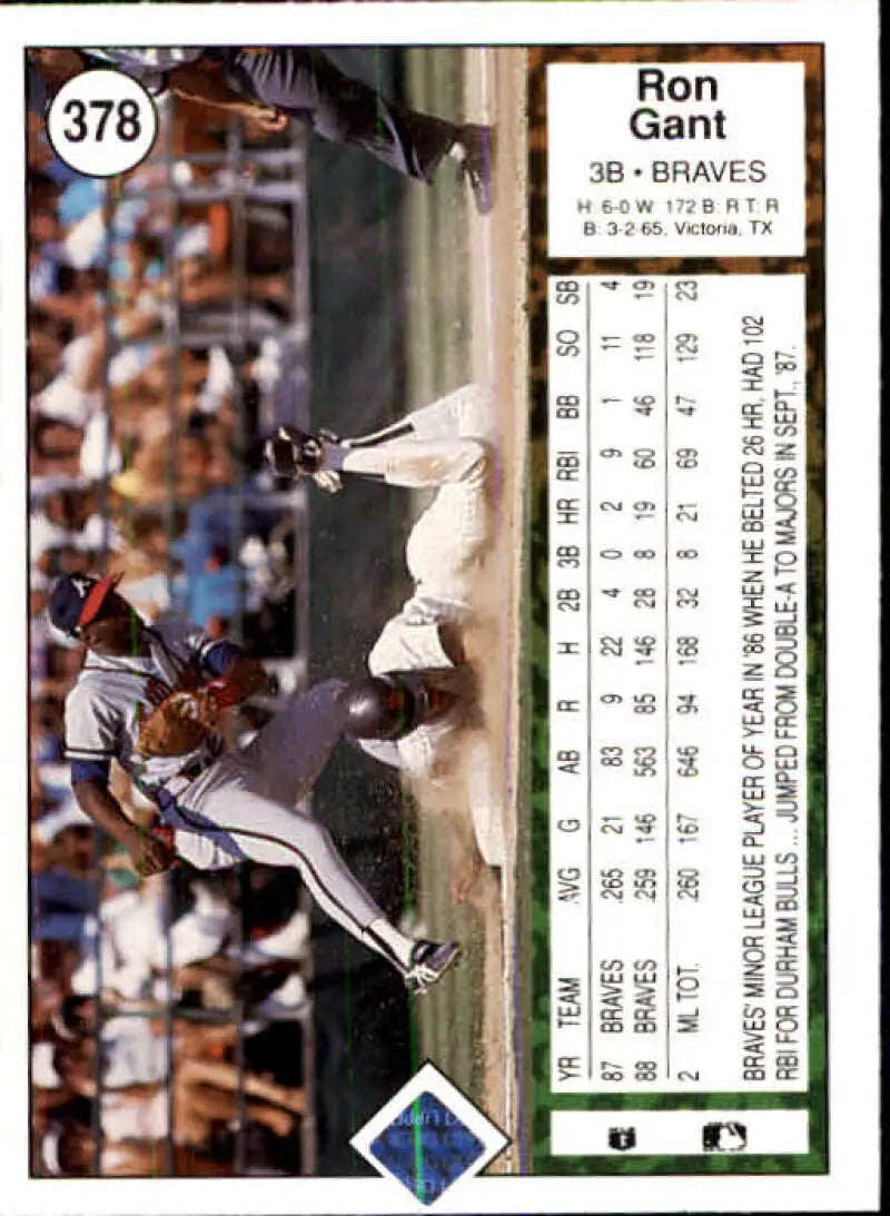 1989 Upper Deck #378 Ron Gant NM-MT Atlanta Braves Baseball Card - Baseball Card Single