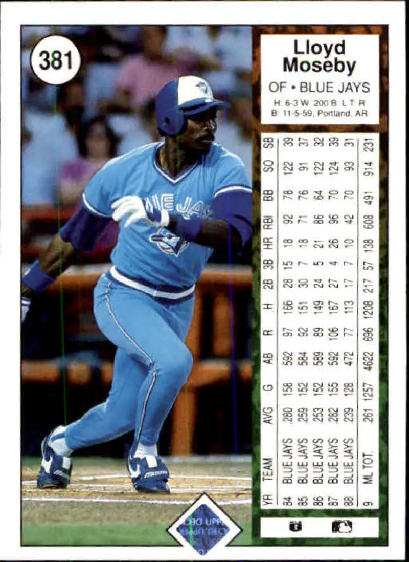 1989 Upper Deck #381 Lloyd Moseby NM-MT Toronto Blue Jays Baseball Card - Baseball Card Single