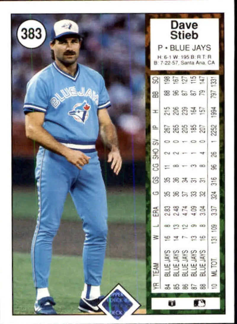 1989 Upper Deck #383 Dave Stieb NM-MT Toronto Blue Jays Baseball Card - Baseball Card Single