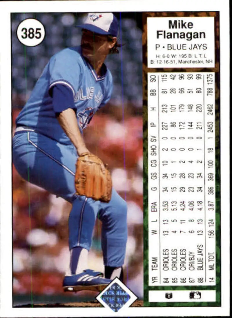 1989 Upper Deck #385 Mike Flanagan NM-MT Toronto Blue Jays Baseball Card - Baseball Card Single