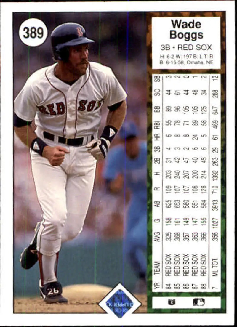 1989 Upper Deck #389 Wade Boggs NM-MT Boston Red Sox Baseball Card - Baseball Card Single