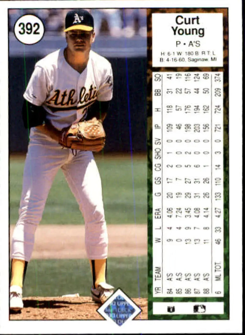 1989 Upper Deck #392 Curt Young NM-MT Oakland Athletics Baseball Card - Baseball Card Single