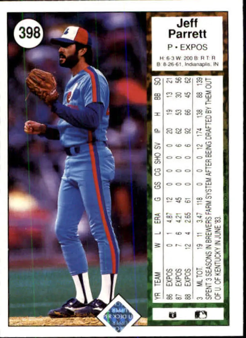 1989 Upper Deck #398 Jeff Parrett NM-MT Montreal Expos Baseball Card - Baseball Card Single