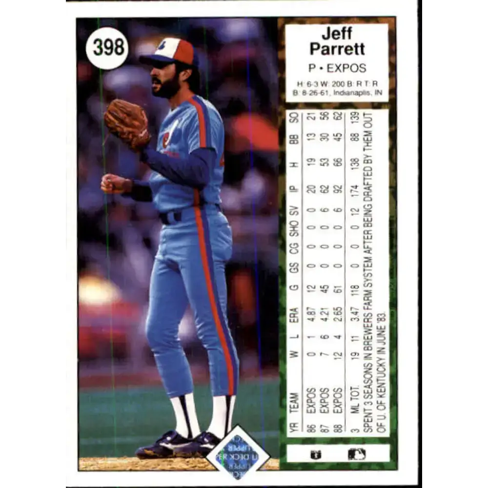 1989 Upper Deck #398 Jeff Parrett NM-MT Montreal Expos Baseball Card - Baseball Card Single