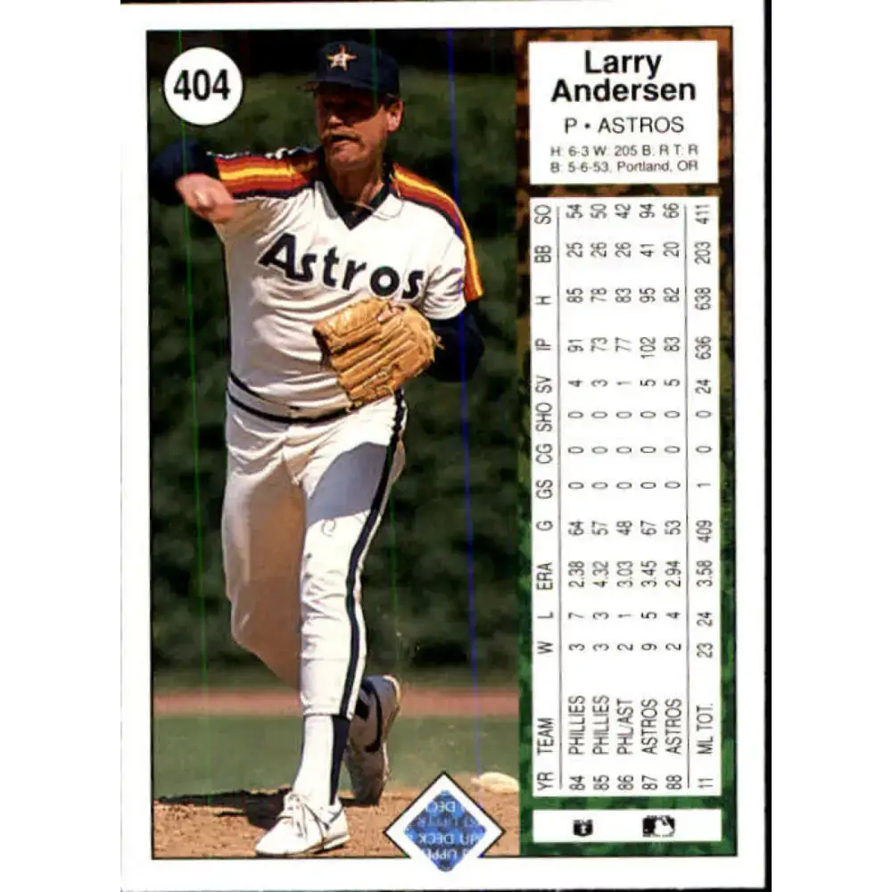 1989 Upper Deck #404 Larry Andersen NM-MT Houston Astros Baseball Card - Baseball Card Single