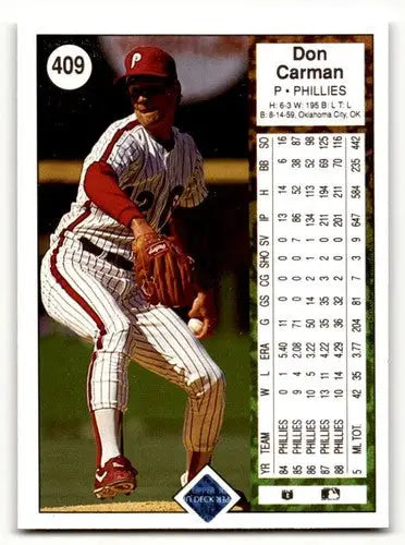 Original gloss Don Carman Philadelphia Phillies baseball card from 1989 Upper Deck #409
