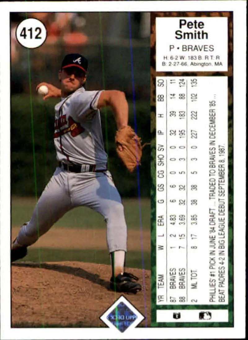 1989 Upper Deck #412 Pete Smith NM-MT Atlanta Braves Baseball Card - Baseball Card Single