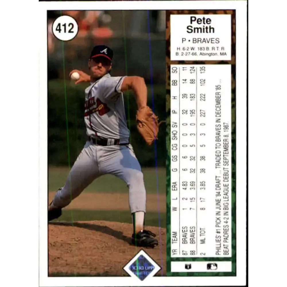 1989 Upper Deck #412 Pete Smith NM-MT Atlanta Braves Baseball Card - Baseball Card Single