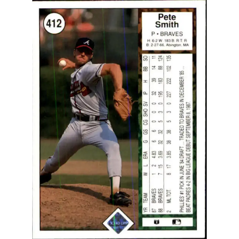 1989 Upper Deck #412 Pete Smith NM-MT Atlanta Braves Baseball Card - Baseball Card Single