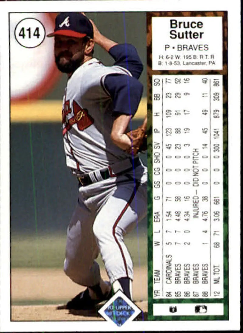 1989 Upper Deck #414 Bruce Sutter NM-MT Atlanta Braves Baseball Card - Baseball Card Single