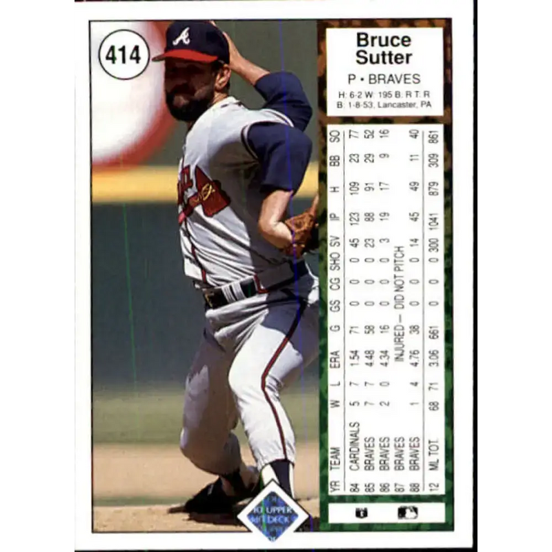 1989 Upper Deck #414 Bruce Sutter NM-MT Atlanta Braves Baseball Card - Baseball Card Single