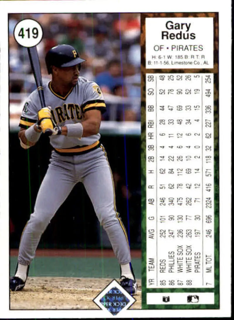 1989 Upper Deck #419 Gary Redus NM-MT Pittsburgh Pirates Baseball Card - Baseball Card Single