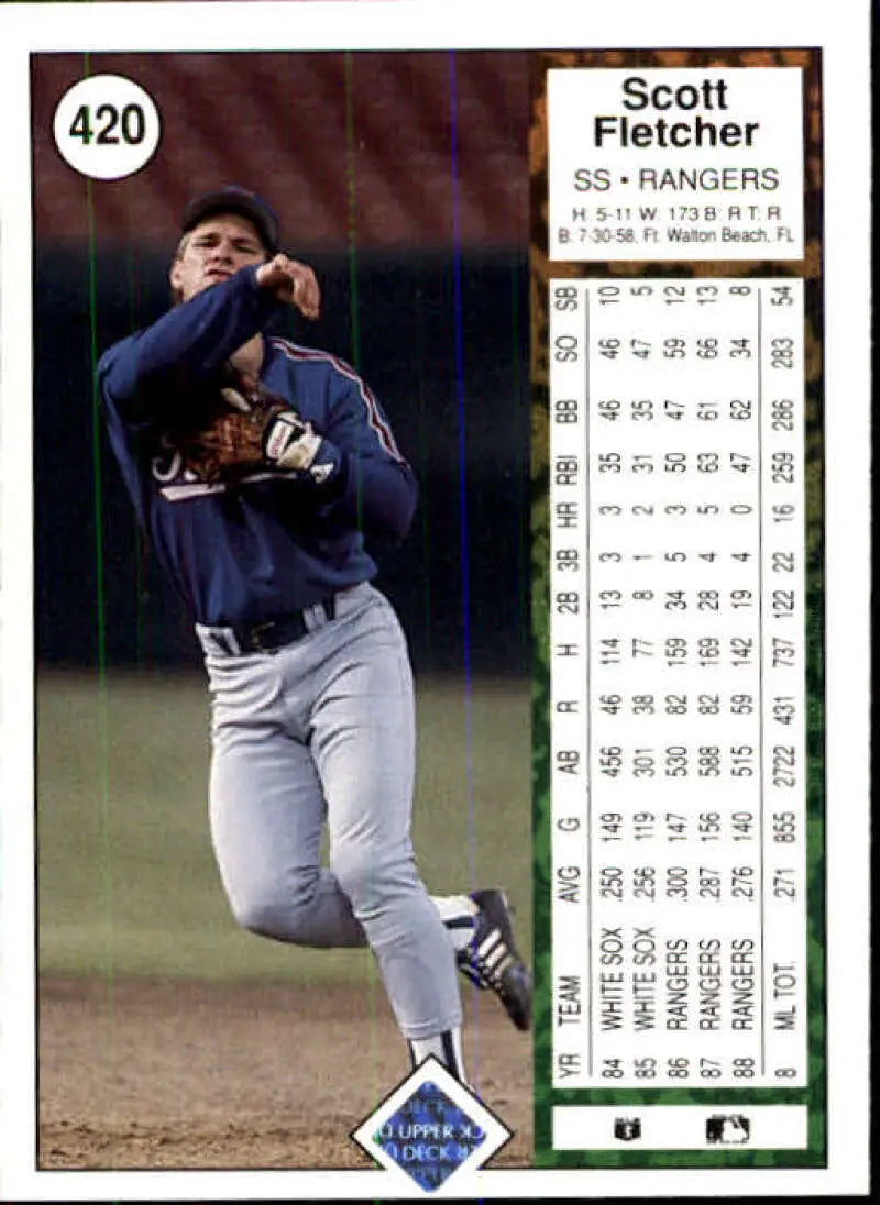 1989 Upper Deck #420 Scott Fletcher NM-MT Texas Rangers Baseball Card - Baseball Card Single